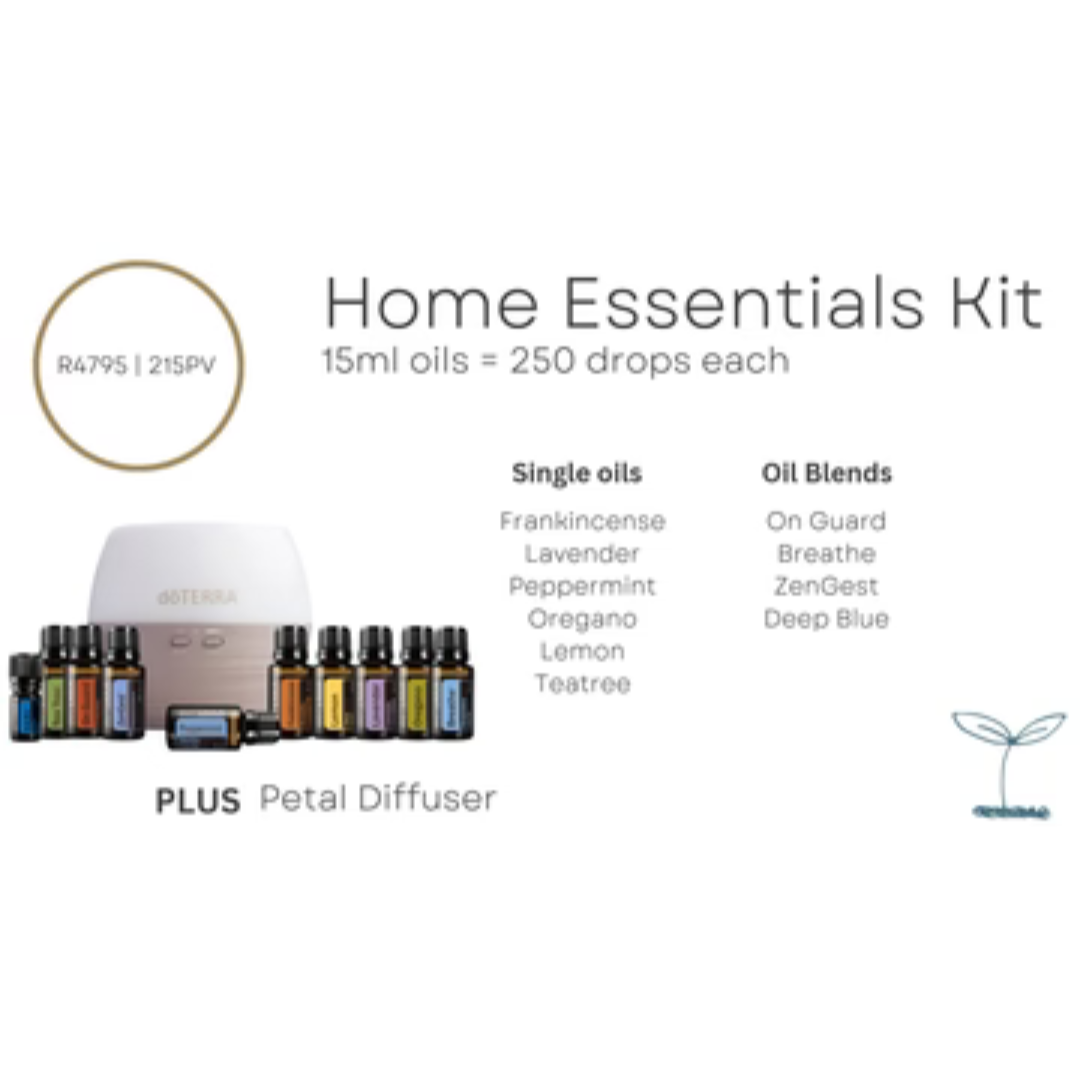 doTERRA Home Essentials Kit (15ml) plus Petal Diffuser